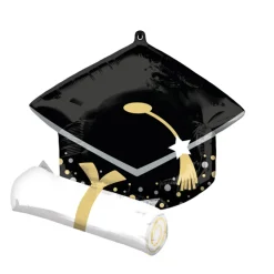 NEU Folienballon SuperShape Black Grad Cap & White Diploma, ca. 63 cm x 63 cm