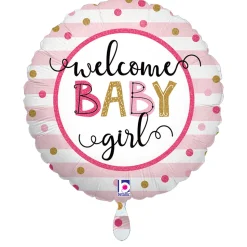 NEU Folienballon Welcome Baby Girl Stripes, rosa, 35cm