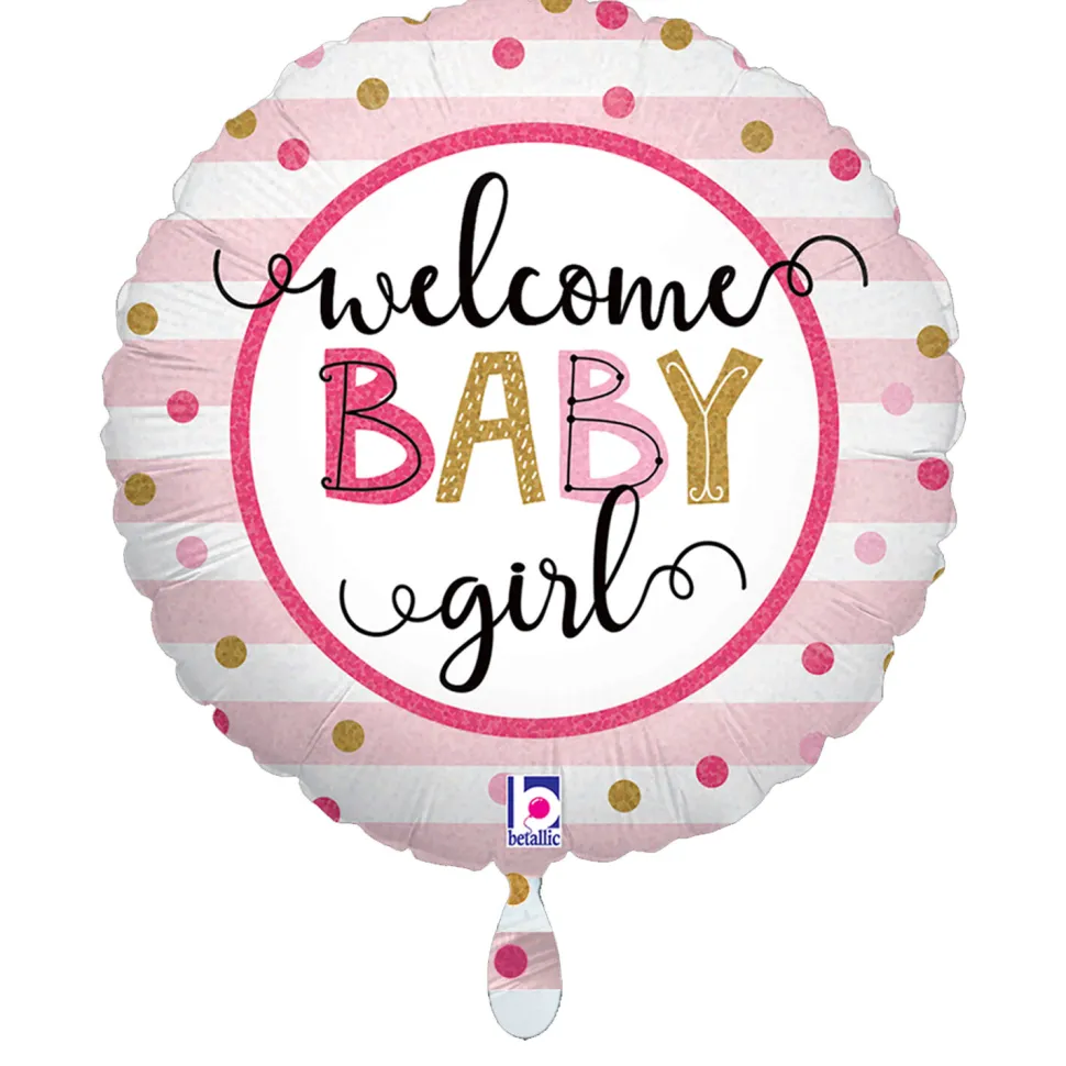 NEU Folienballon Welcome Baby Girl Stripes, rosa, 35cm