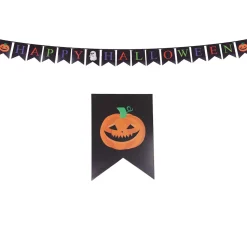 NEU Girlande Happy Halloween mit schwarzen Wimpeln und farbigem Schriftzug, 3m