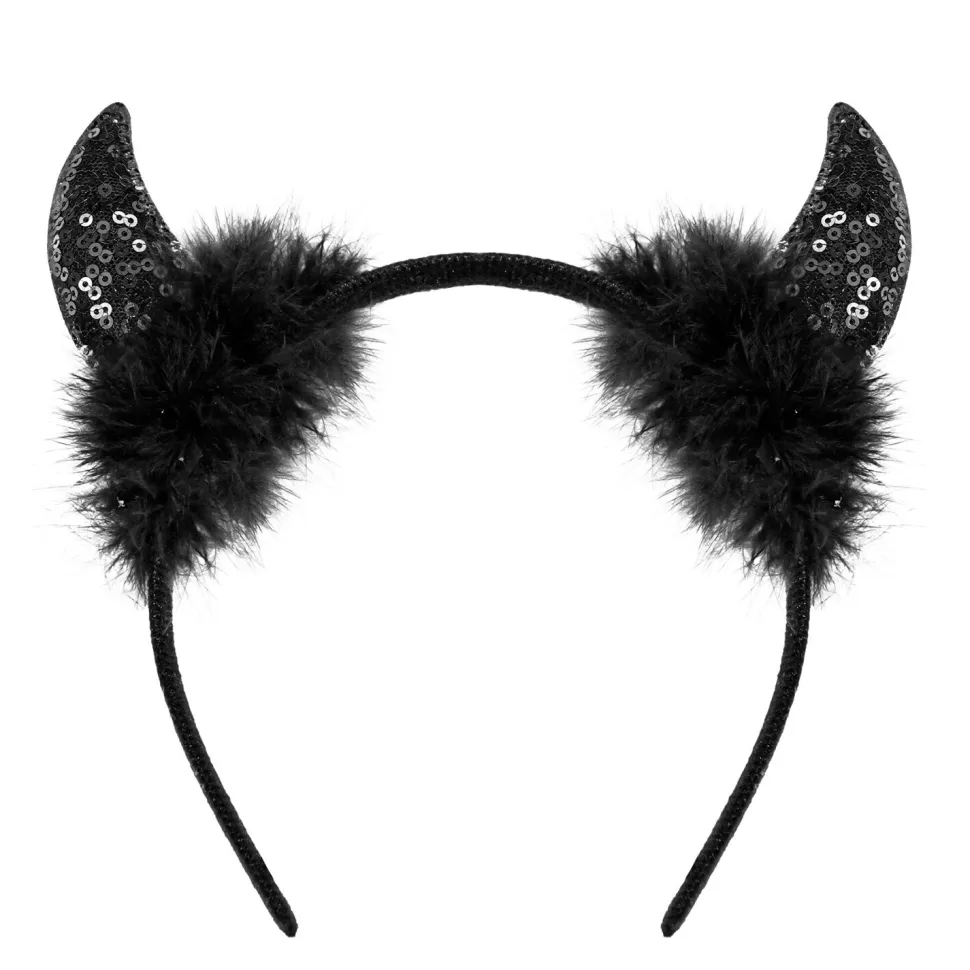 NEU Haarreif Teufelshörner mit Pailletten, schwarz