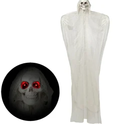 NEU Halloween-Deko-Figur Sensenmann mit Geräuschsensor, Licht & Sound, Weiß