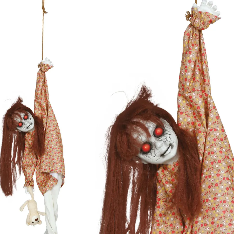 NEU Halloween Deko Hängefigur Horror-Mädchen, ca. 90cm, Mit Licht-, Sound- und Bewegungseffekt
