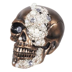 NEU Halloween-Deko Schädel, kupfer-gold mit Perlen, ca. 16 x 15 x 21cm, Totenschädel