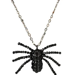 NEU Halloween-Kette mit großem strassbesetztem Anhänger in Spinnenform, Silber-Schwarz