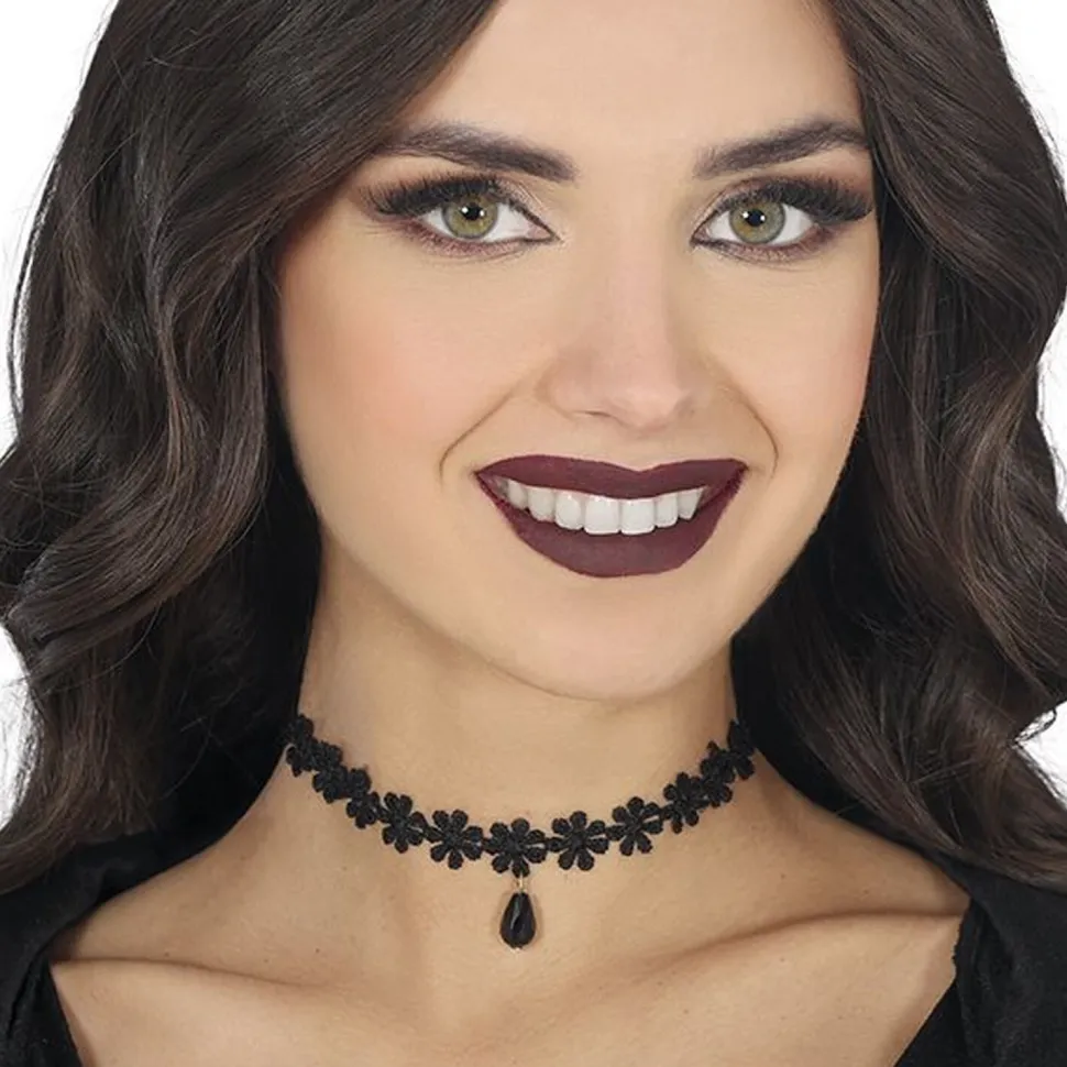 NEU Halskette Blumenstick mit Anhänger, schwarz