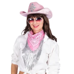 NEU Halstuch Bandana mit Strass-Fransen, rosa-silber