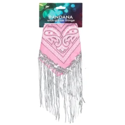 NEU Halstuch Bandana mit Strass-Fransen, rosa-silber