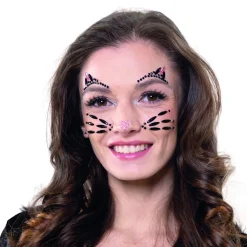 NEU Hautjuwelen Katze, pink-schwarz, selbstklebend