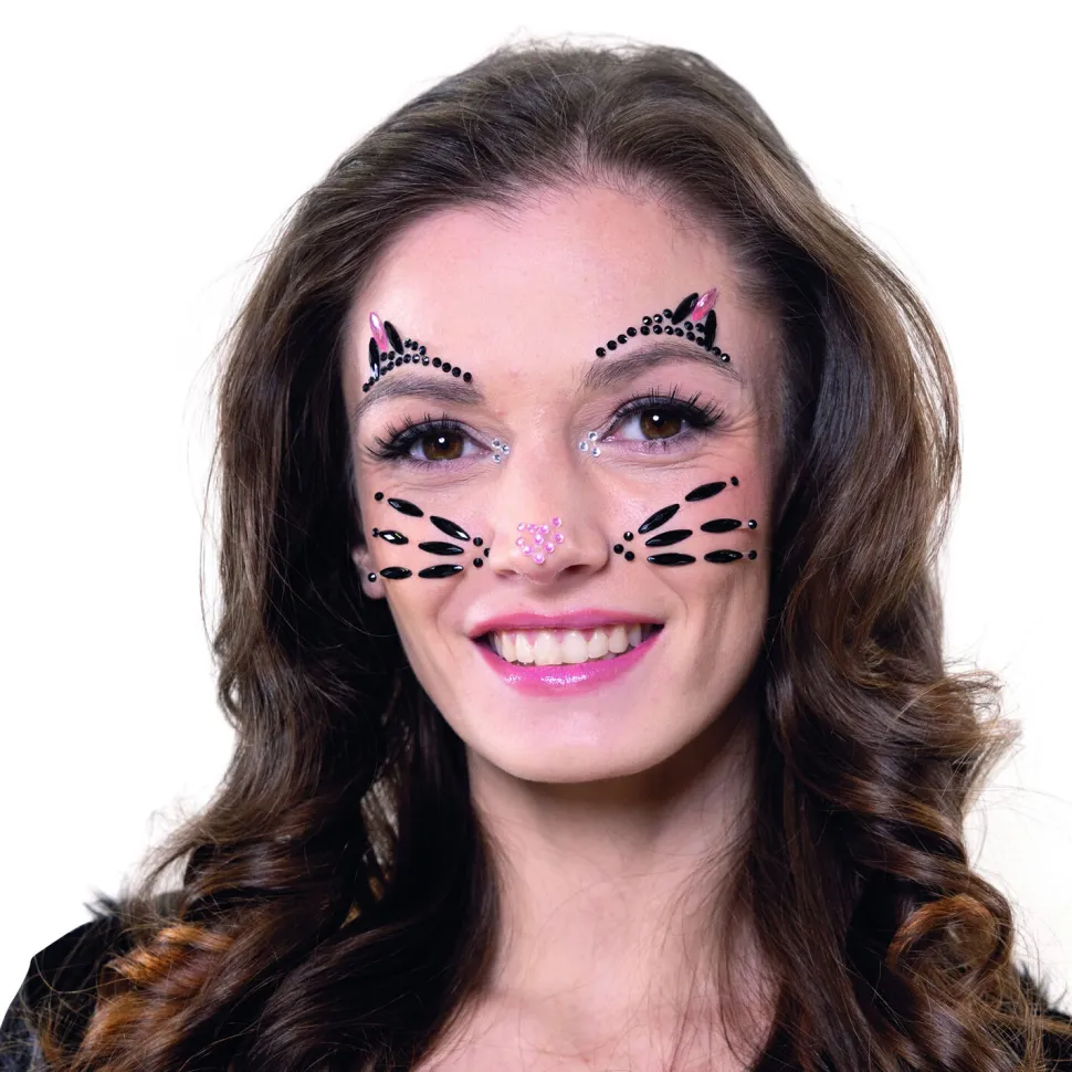 NEU Hautjuwelen Katze, pink-schwarz, selbstklebend