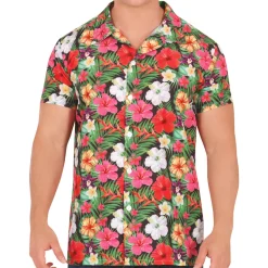 NEU Herren-Kostüm Hawaii-Hemd, mit Hibiskusblüten und Palmblättern, Gr. M