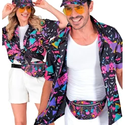 NEU Herren-Kostüm Hemd 80s Funky Fashion, schwarz, Größe S-M