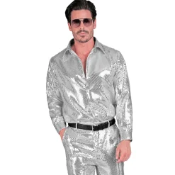 NEU Herren-Kostüm Pailletten-Hemd silber, Gr. S-M