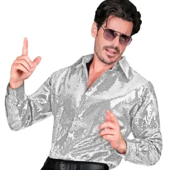 NEU Herren-Kostüm Pailletten-Hemd silber, Gr. S-M