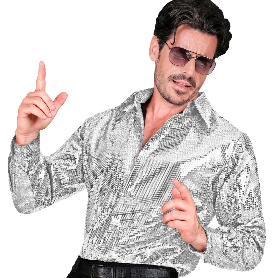 NEU Herren-Kostüm Pailletten-Hemd silber, Gr. S-M