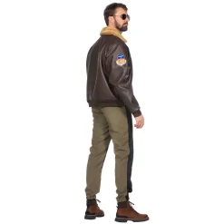 NEU Herren-Kostüm Piloten-Jacke, mit Fellkragen, braun, Gr. S / 48