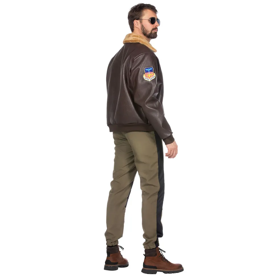 NEU Herren-Kostüm Piloten-Jacke, mit Fellkragen, braun, Gr. S / 48