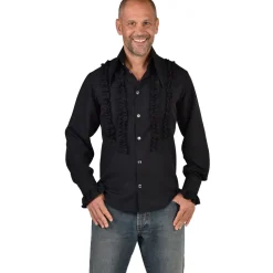 NEU Herren-Kostüm Rüschenhemd Silky, schwarz, Gr. S