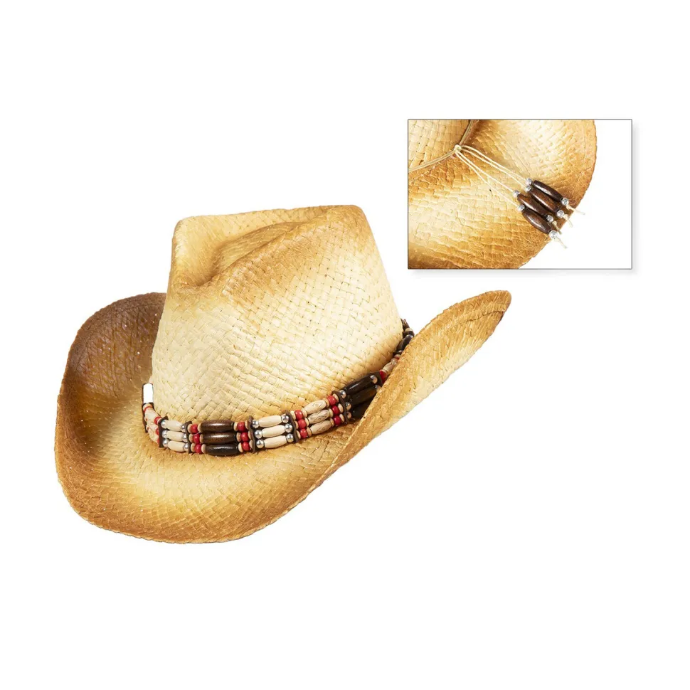NEU Hut Cowboy aus Stroh mit Hutband, natur, Einheitsgröße