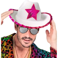 NEU Hut Cowgirl, weiß mit pinkem Stern aus Pailletten