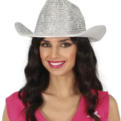 NEU Hut Glamour-Cowgirl mit Glittersteinen, silber, Einheitsgröße