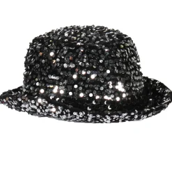 NEU Hut Melone Deluxe mit Pailletten in silber-schwarz, Kopfweite 57-58cm