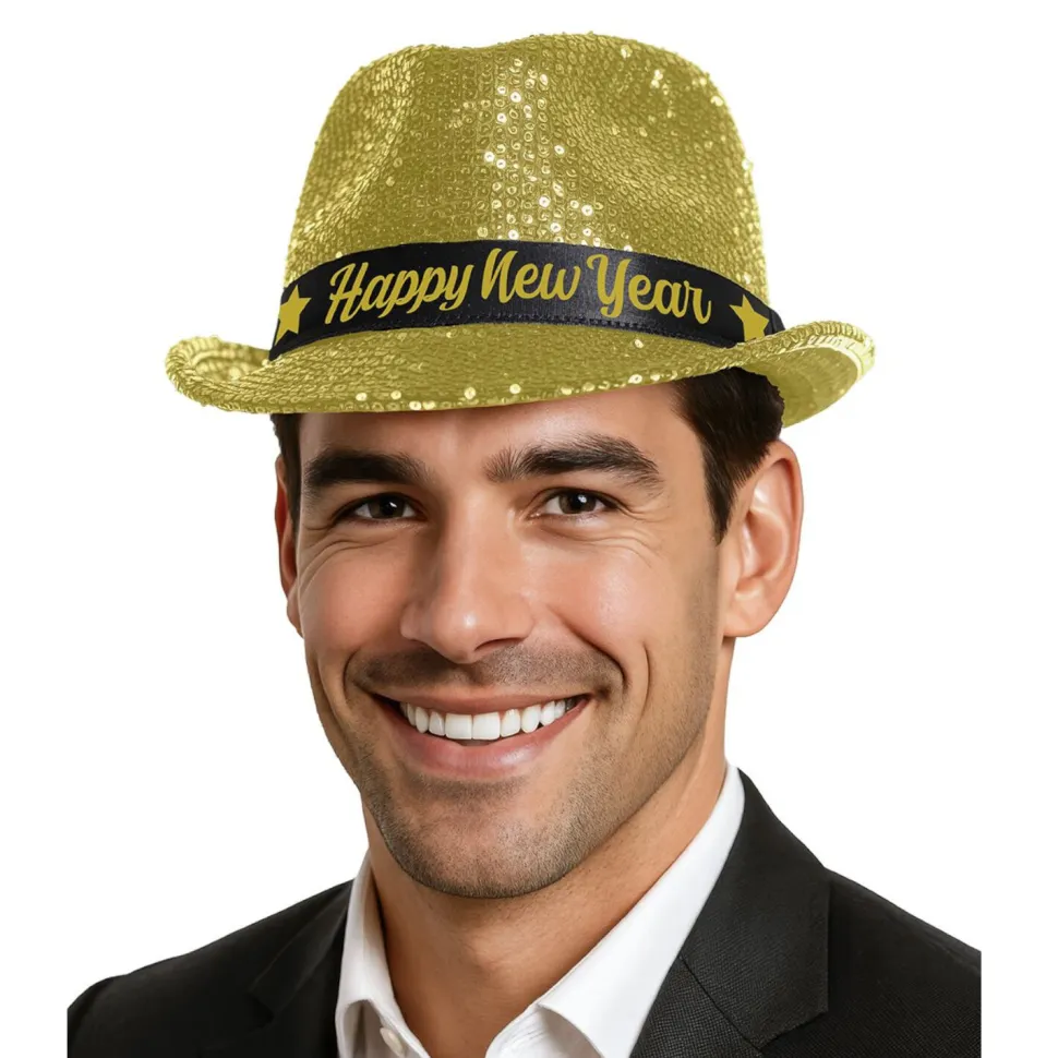 NEU Hut mit Pailletten Happy New Year, gold