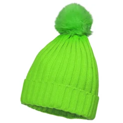 NEU Hut Mütze Skifahrer mit Bommel, Pudelmütze, Neon-Grün