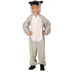 NEU Kinder-Kostüm Hund aus dickem Plüsch, Overall, grau, Gr. 80-86