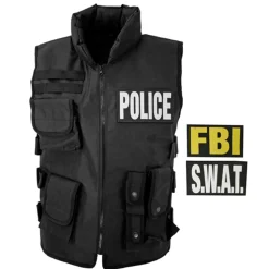 NEU Kinder-Kostüm schusssichere Weste SWAT / Police / FBI, mit wechselbaren Badges, Gr. 140