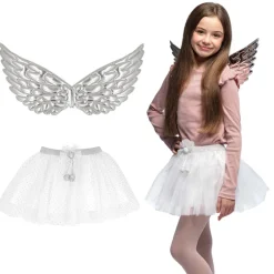 NEU Kinder-Kostüm Set Engelchen mit Flügel und Tutu, silber, Einheitsgröße