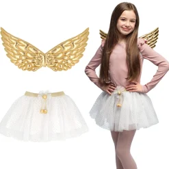 NEU Kinder-Kostüm Set Engelchen mit Flügel und Tutu, gold, Einheitsgröße