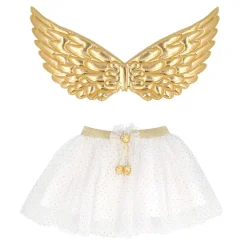 NEU Kinder-Kostüm Set Engelchen mit Flügel und Tutu, gold, Einheitsgröße