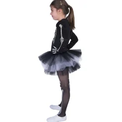 NEU Kinder-Kostüm Skelett-Kleid Suzy, mit Knochenaufdruck und Tüllrock, Gr. 128