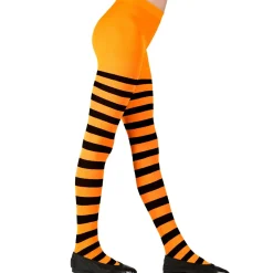 NEU Kinderstrumpfhose, Orange-Schwarz-Gestreift, 70 DEN, Größe: 4-6 Jahre