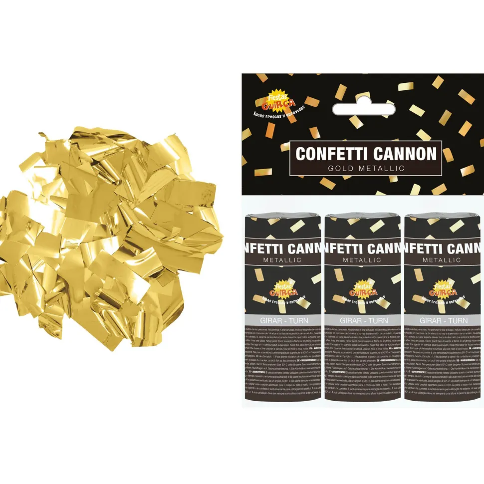 NEU Konfetti-Kanone Metallic-Streifen, 10cm, gold, 3 Stück