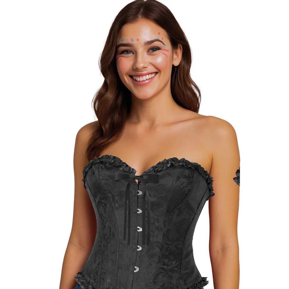 NEU Korsage Deluxe mit Muster und Rüschen, schwarz, Gr. S