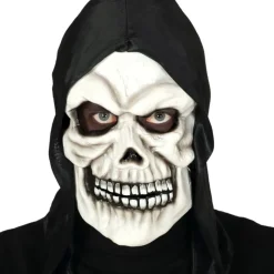 NEU Kunststoff-Maske Totenkopf / Skelett mit schwarzer Kapuze
