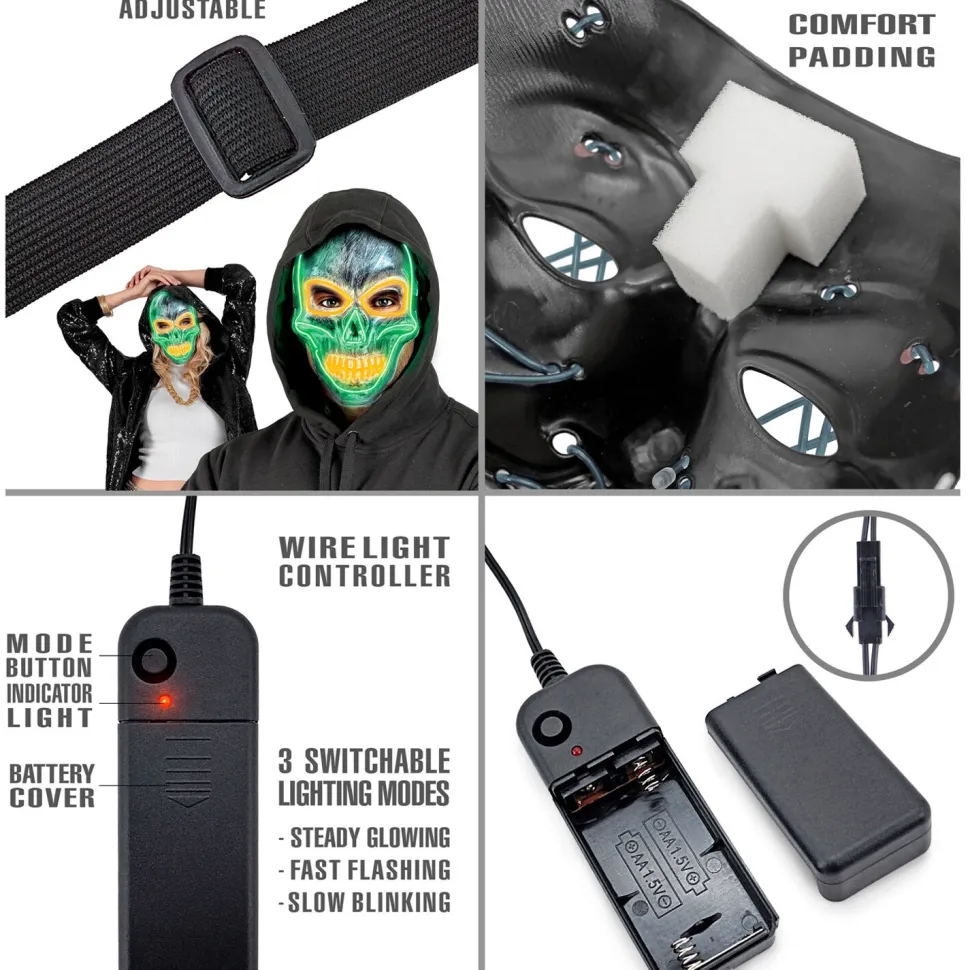 NEU LED-Maske Totenkopf silber, größenverstellbar