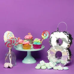 NEU Mini-Zahlen-Pinata silber, 25x16x5cm, Ziffer 0