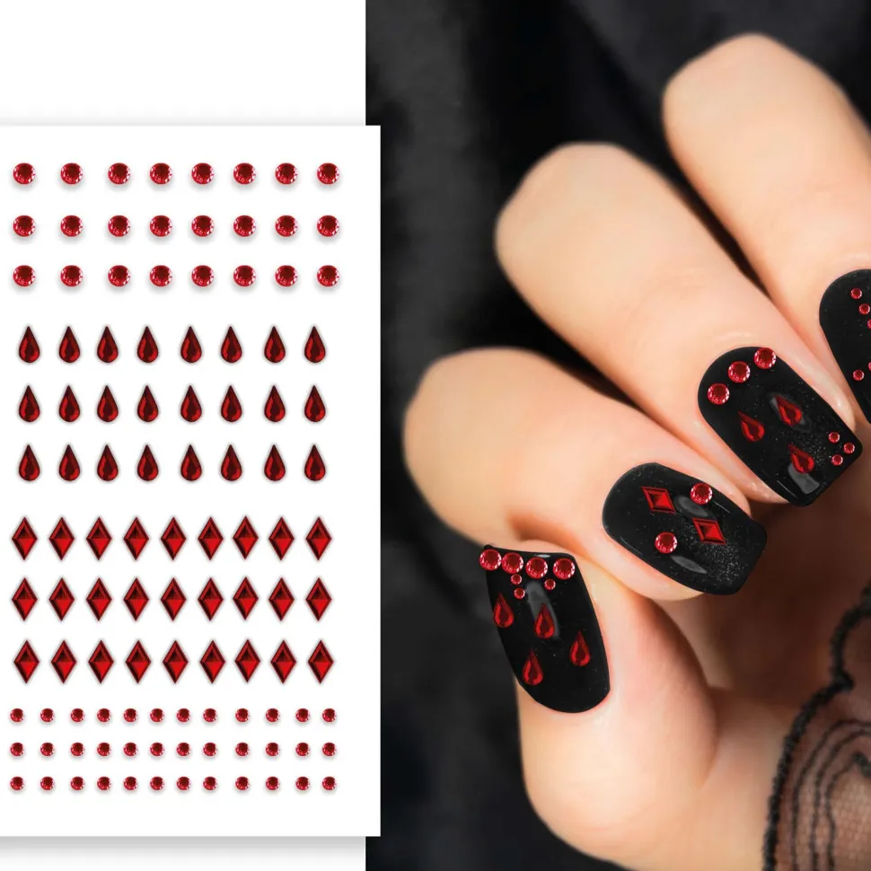 NEU Nagelsticker rot, unterschiedliche Formen, Karte mit 111 Stück