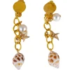 NEU Ohrringe Clips Meerjungfrau mit Muscheln und Perlen, gold