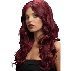 NEU Perücke Damen Nicole Langhaar, Wellig m. Seitenscheitel, Premium-Qualität, Kirschrot