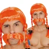 NEU Perücke Gallier, mit Zopf und Bart, orange