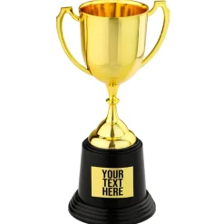NEU Pokal Goldfarben mit beschriftbarem Etikett, Größe ca. 22 cm