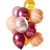 NEU Premium-Latex-Luftballons Happy Birthday, Pink-Gold, 33cm, 12 Stk.