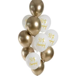 NEU Premium-Latex-Luftballons 50th Anniversary, Golden, 33cm, 12 Stk.
