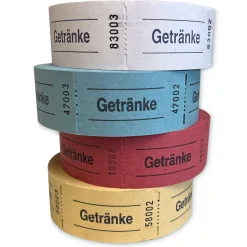 NEU Rollen-Gutscheine / Wertmarken Aufdruck Getränke, 1000 perforierte Abrisse, weiß