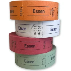 NEU Rollen-Gutscheine / Wertmarken Aufdruck Essen, 500 perforierte Abrisse, weiß