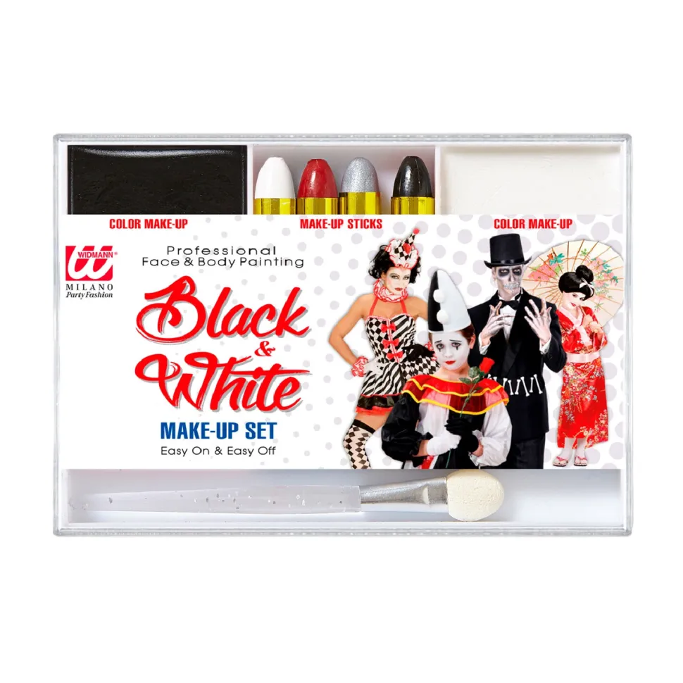 NEU Schminkset Schwarz-Weiß, mit 4 Schminkstiften, Make-Up und Pinsel